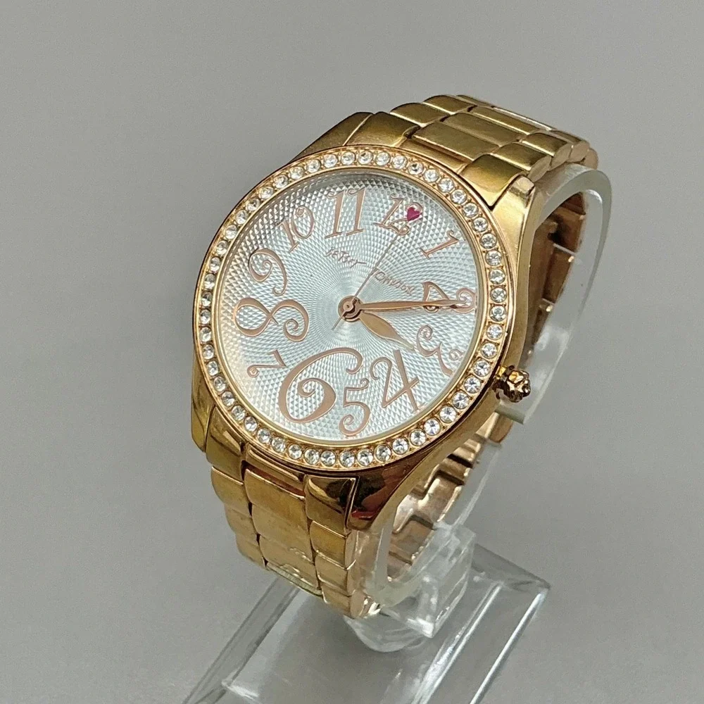 Betsey Johnson Watch Gold Tone Crystal Rhinestone Bezel 40mm NEW BATTERY